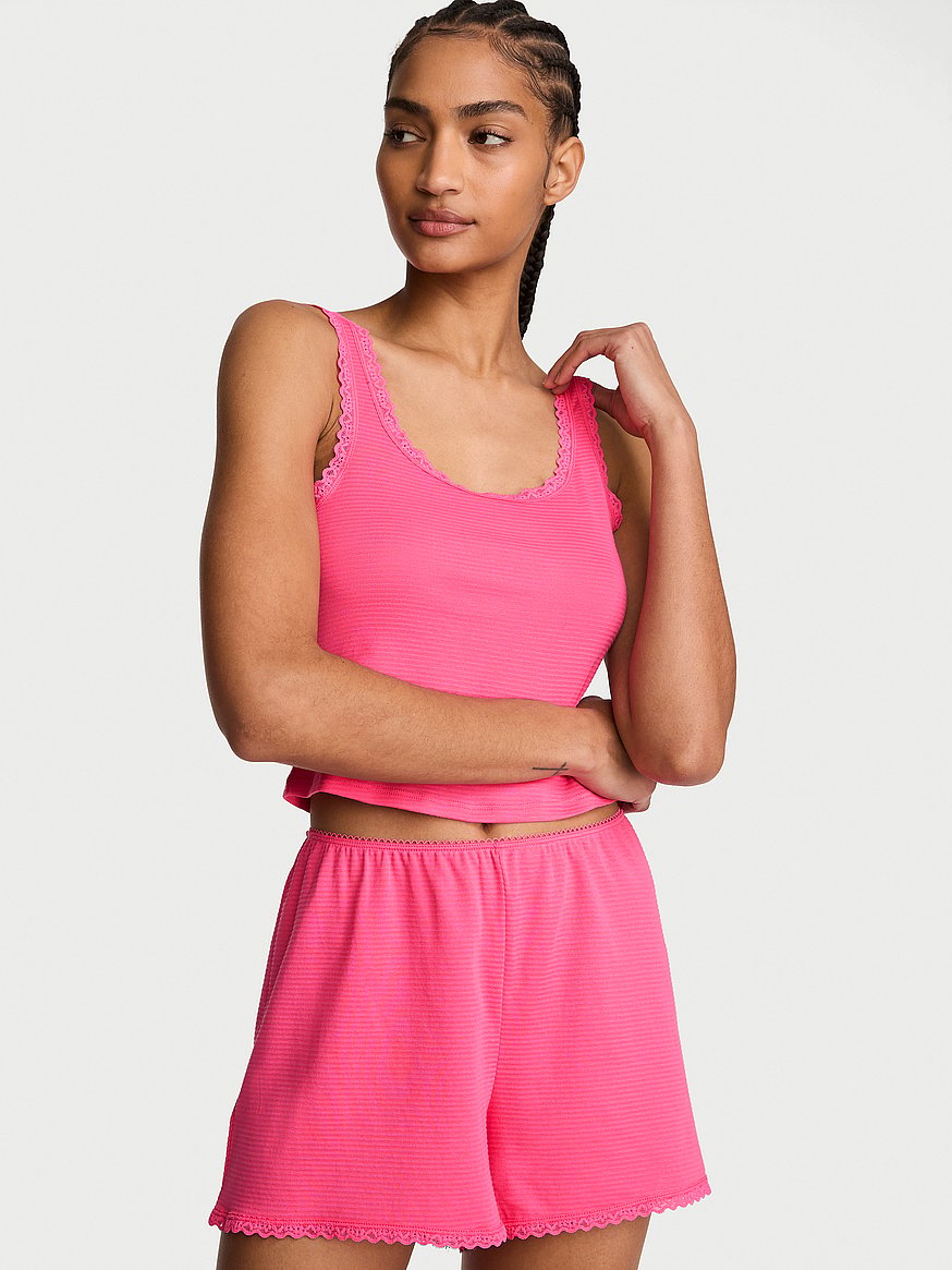 cotton shadow stripe cropped tank & shorts set cotton shadow stripe cropped tank & shorts set