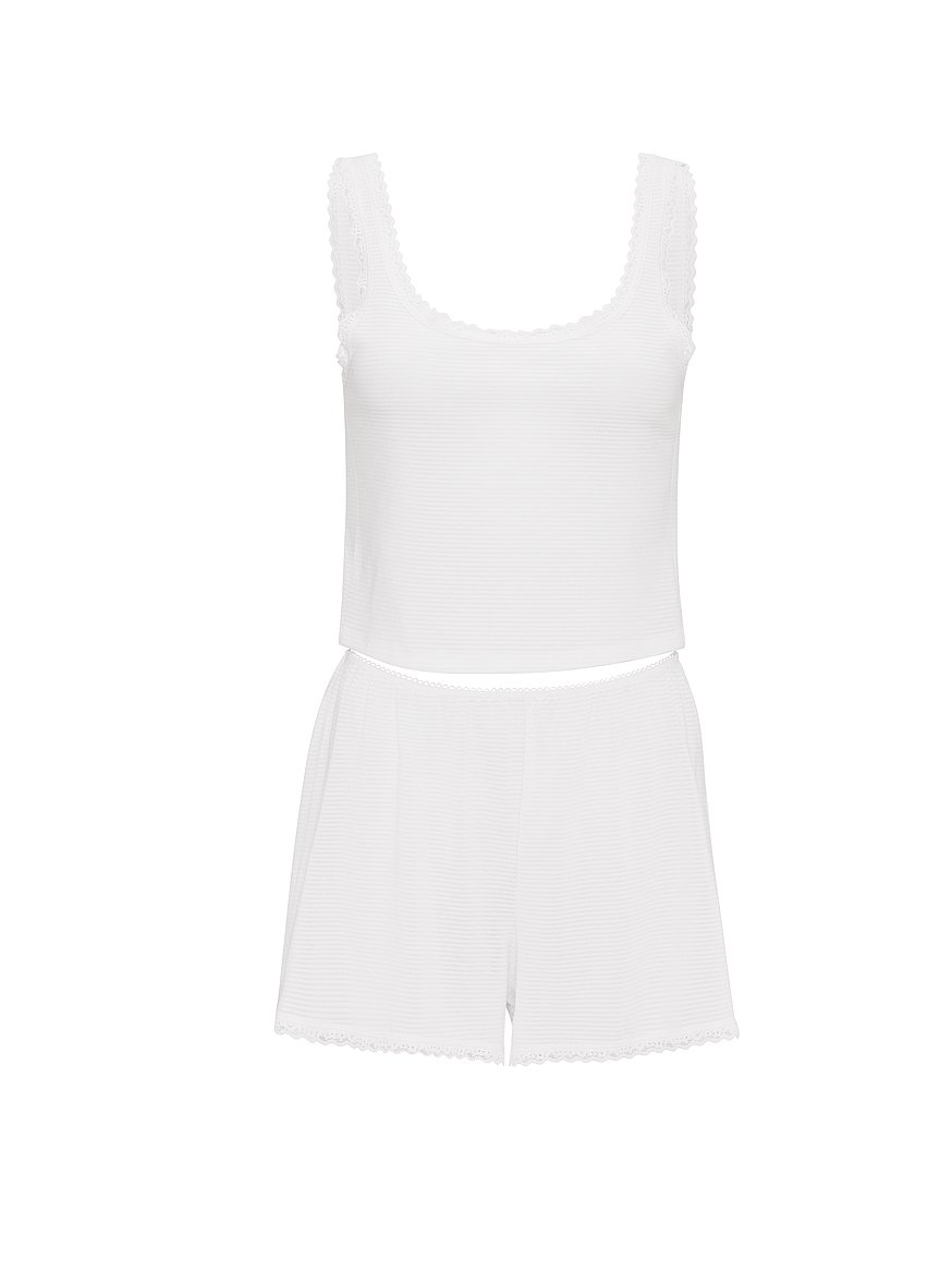 cotton shadow stripe cropped tank & shorts set cotton shadow stripe cropped tank & shorts set