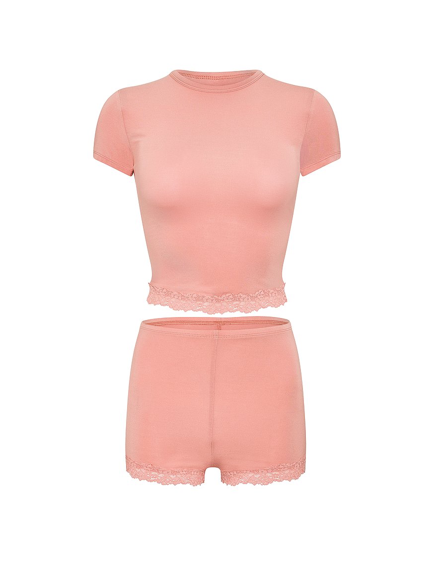 sosoft™ modal lace trim tee & shortie set sosoft™ modal lace trim tee & shortie set