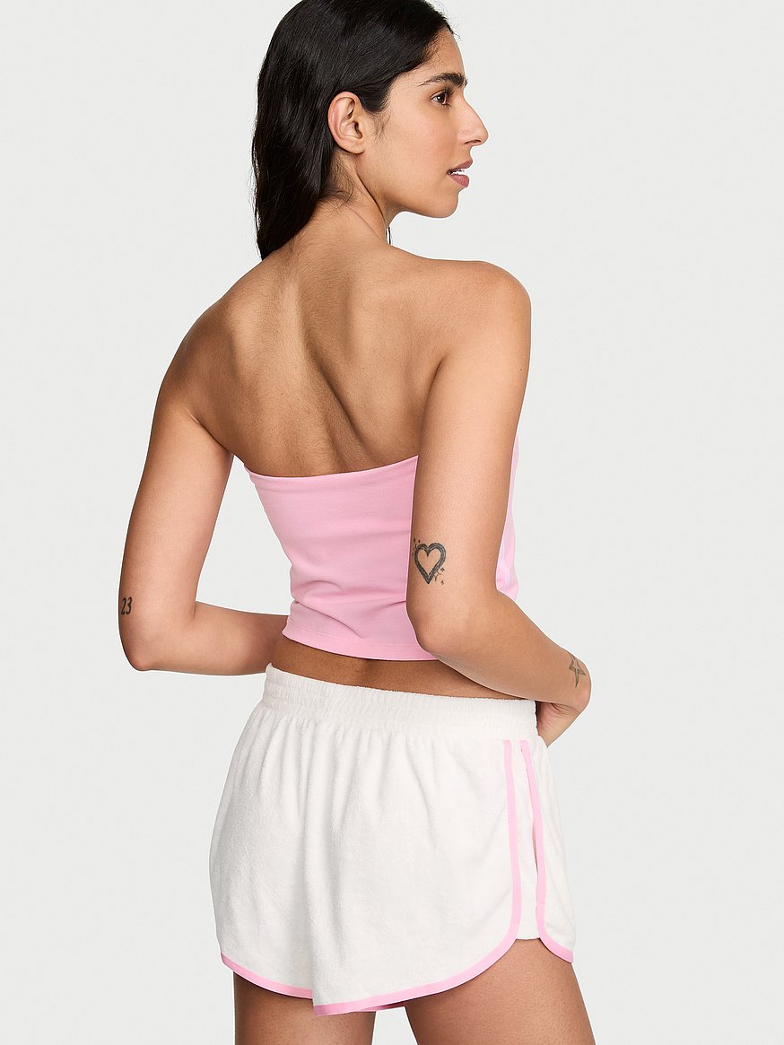 micro terry curved hem short micro terry curved hem short