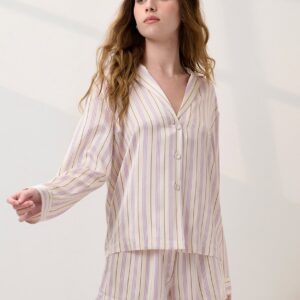 washable silk button up long sleeve short set