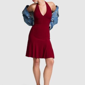 night out stretchy knit halter dress