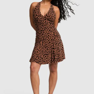 night out stretchy knit halter dress