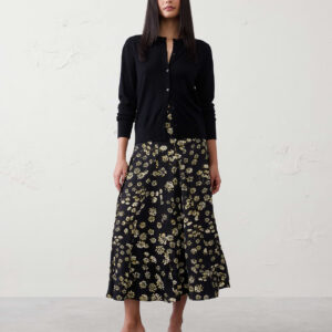 Home godet sheen midi skirt