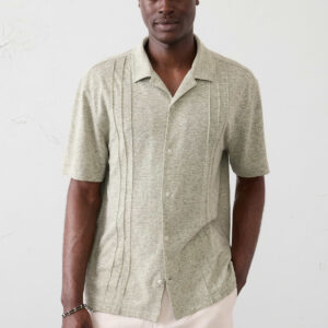 Home standard fit linen blend pintuck polo